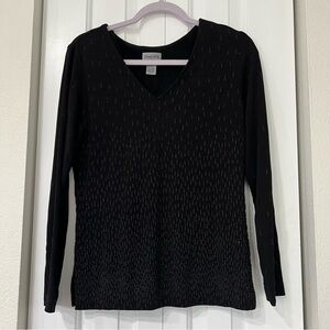 Chicos Travelers Womens Dressy Top Black Size 0 V-Neck Long Sleeve Beaded